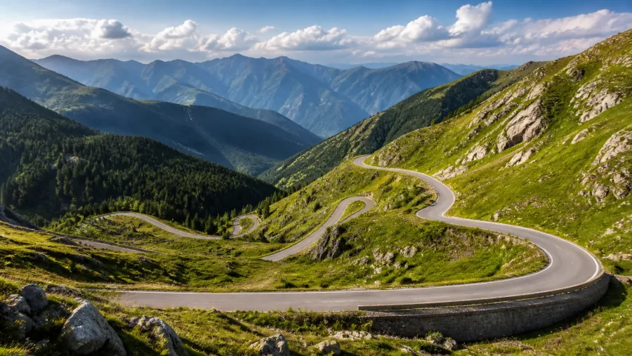 Mountain road in the Romanian Carpathians